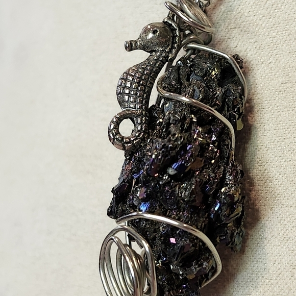 Whimsigoth Handcrafted Crystal Bismuth Necklace with Silver Seahorse - Picture 3 of 6